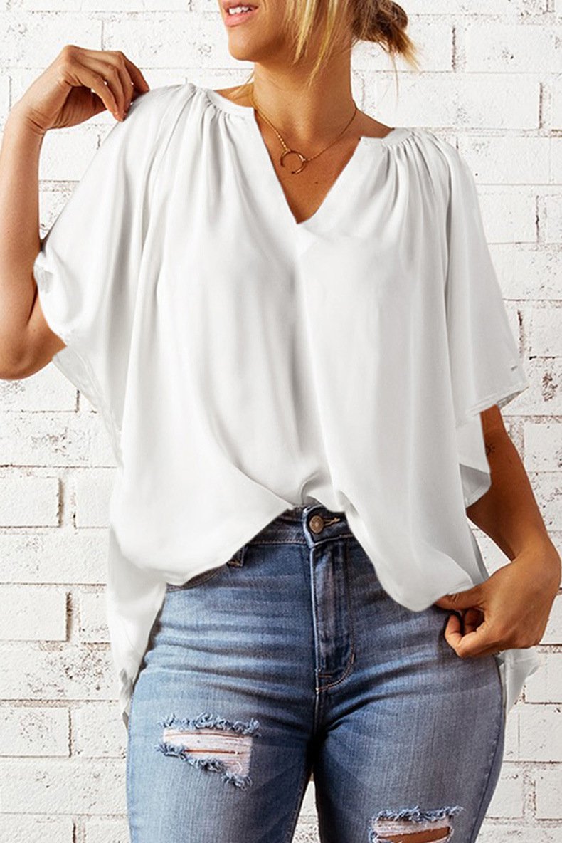 Elegant Loose Plain V Neck T-Shirt