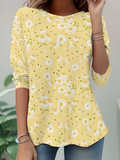 Women's Long Sleeve T-shirt Spring/Fall Yellow Floral Jersey Crew Neck Daily Going Out Casual Top