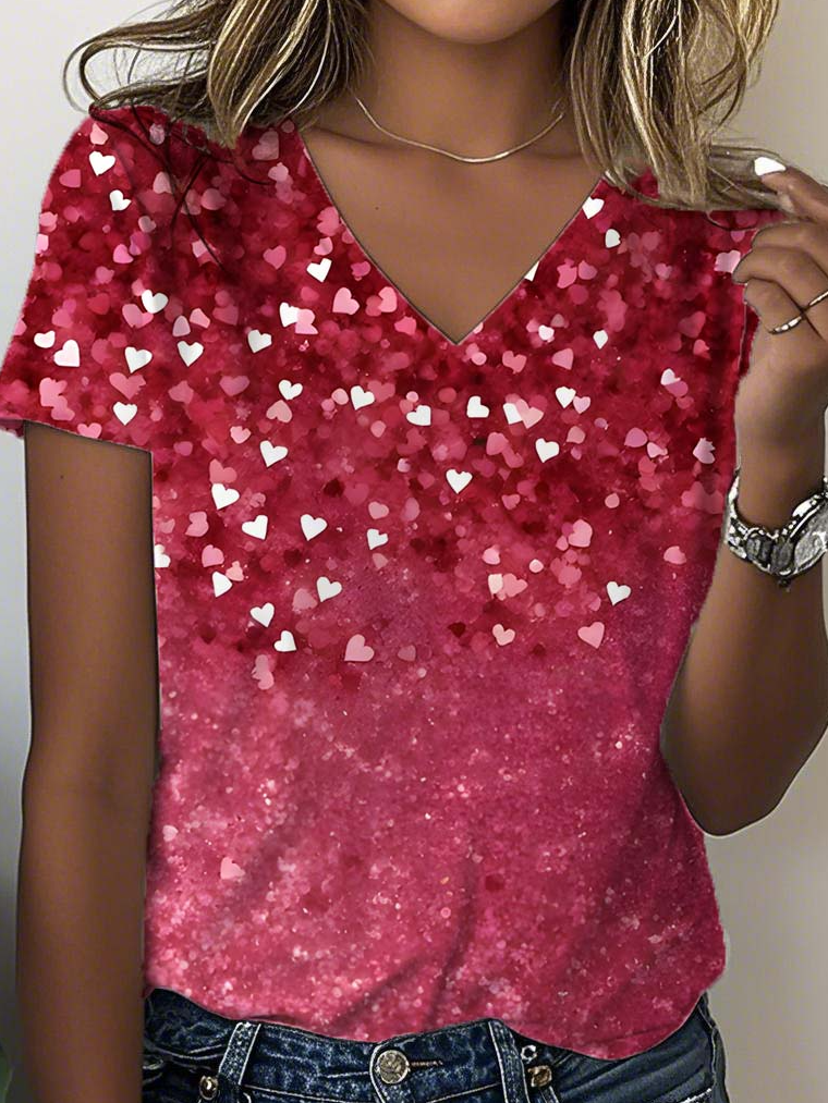 Women Casual Summer Heart/Cordate T-shirts