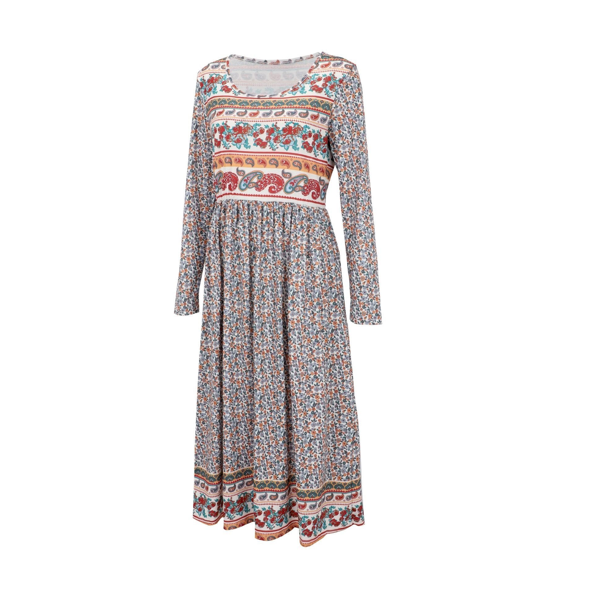 Floral Vintage Loose Crew Neck Dress With No