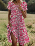 Short-Sleeve Crew-Neck Printed Dress