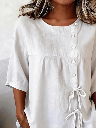 Women's Half Sleeve Shirt Summer White Plain Crew Neck Daily Going Out Vintage Top