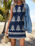 Ethnic Print Crew Neck Sleeveless Tank Dress Casual Dress Summer Spring Boho Vacation Clothes