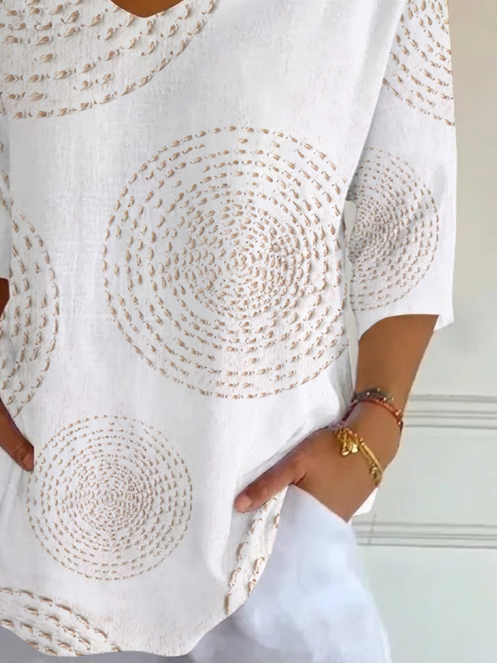 Women's Three Quarter Sleeve T-shirt Spring/Fall White Abstract Printing V Neck Daily Going Out Casual Top