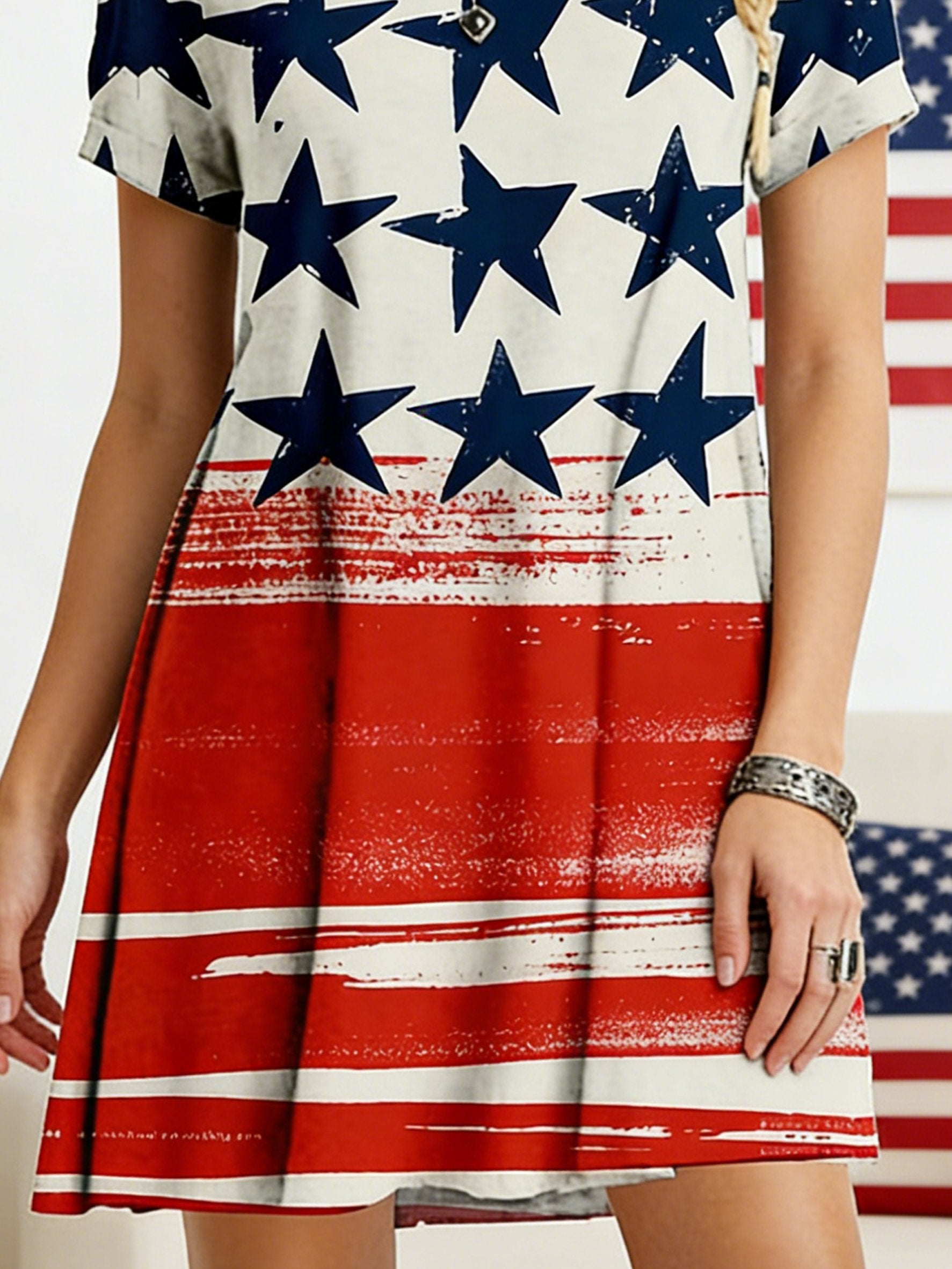 Women's 250th Anniversary Of The Founding Of the United States Independence Day Vintage Short Sleeve Crew Neck A-Line 3D Printing Daily Going Out Casual Mini Dress