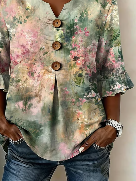 Women's Half Sleeve Blouse Summer As Picture Floral Printing V Neck Daily Going Out Vintage Top