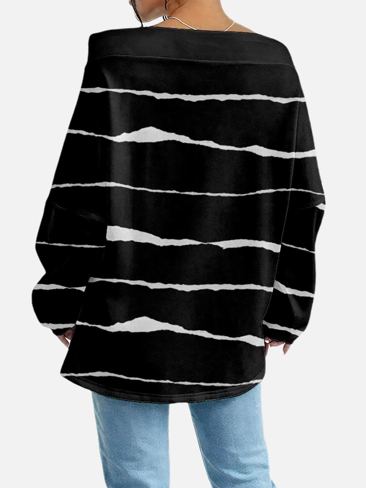 Women's Sweatshirt Striped Pattern Fashionable Everyday Street Off-Shoulder Drawstring Top