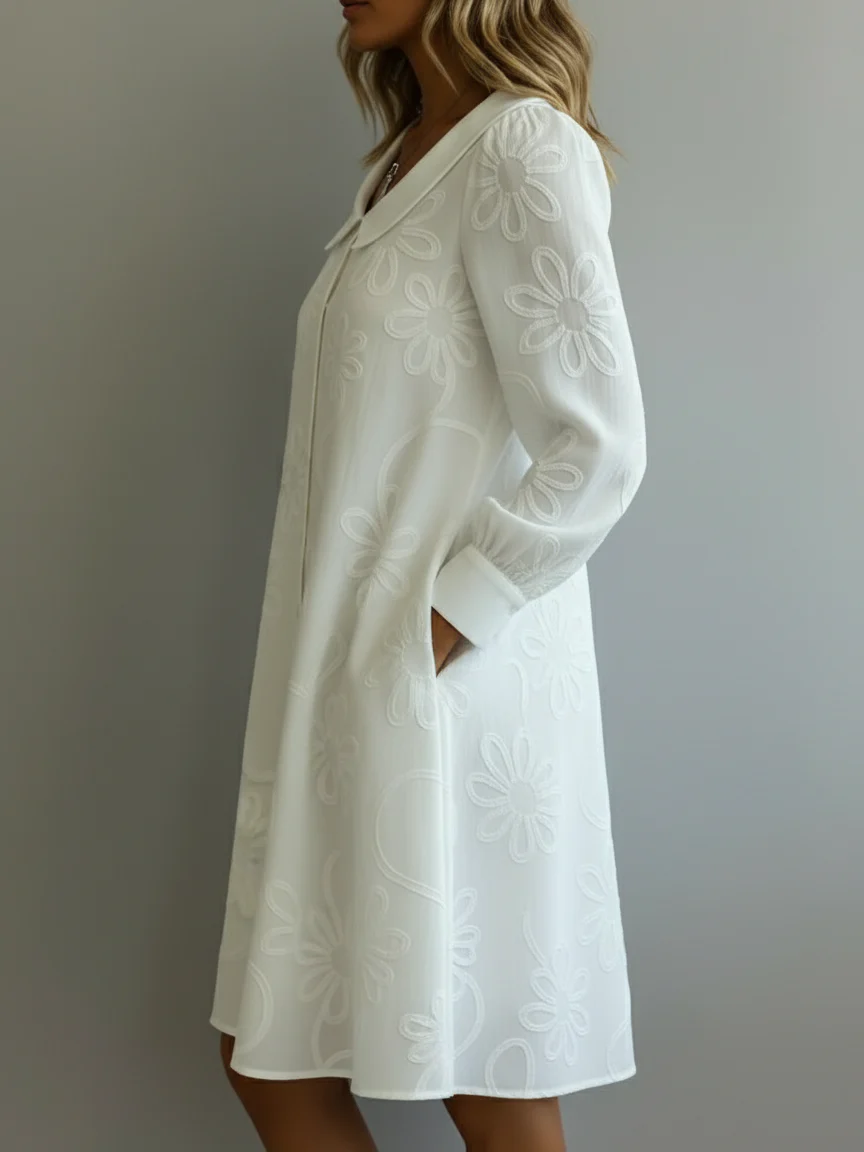 Light Blue Floral Printed Long Sleeve Button-Down Midi Dress