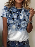 Women's Floral Print Casual Crew Neck Short Sleeve T-Shirt