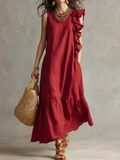 Casual Plain Crew Neck Maxi Dress