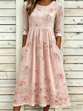 Women's Half Sleeve Summer Pink Floral Printing Crew Neck Daily Going Out Casual Maxi H-Line Dress