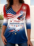 Cotton-Blend V Neck Elegant Loose T-Shirt